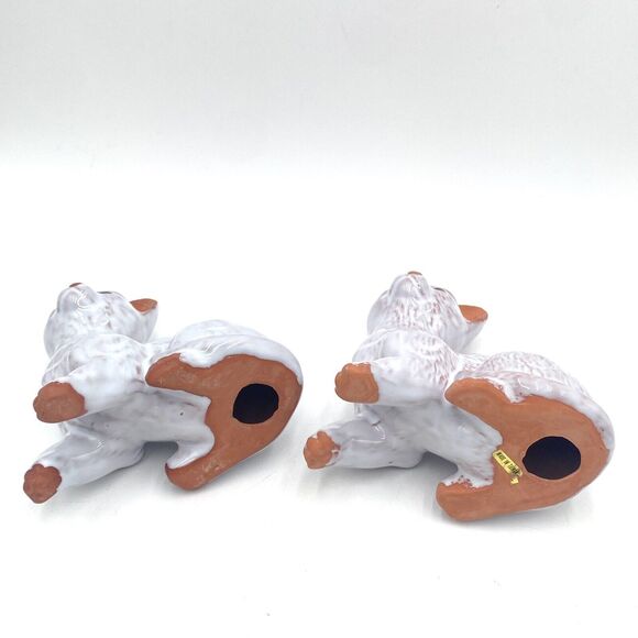 Vintage White Glazed Terra Cotta Cat Figures Figurine Pair / Set / Lot of 2 - Picture 9 of 10